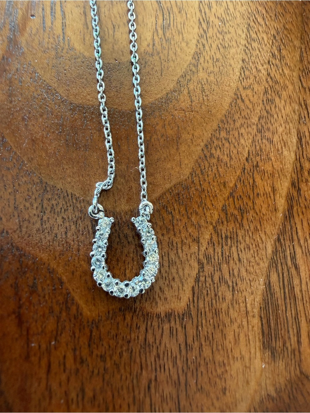 Pavé Horseshoe Pendant Necklace - Silver 16 inch